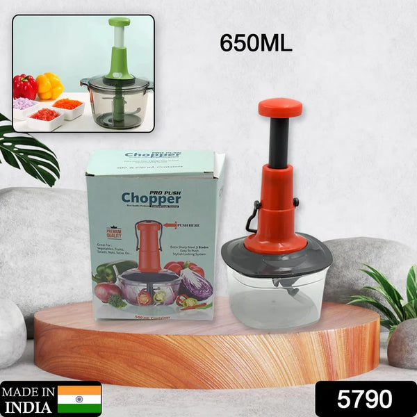 5790 Manual Food Chopper (650ml): 3 Stainless Steel Blades, Locking System, Anti-Slip Base