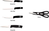 0102 Kitchen Knife Set with Wooden Block and Scissors (5 pcs, Black)