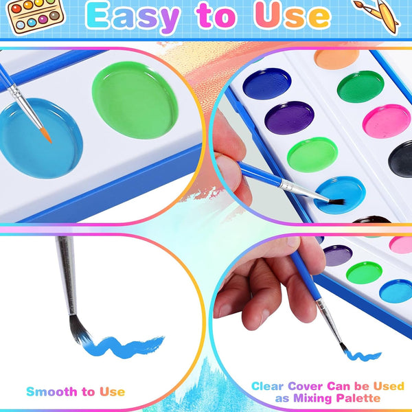 AM5908 Watercolors Paint Box with Paint Brush Kit - 16 Colors