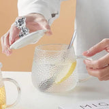 AM5059 Glass Textured Coffee Mug with Lid and Spoon - Transparent