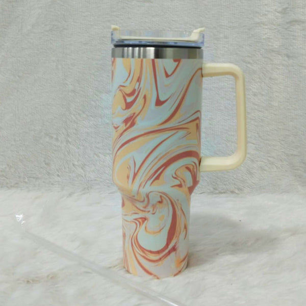 AM6258 Marble Swirl Stainless Steel Tumbler with Handle, Lid & Straw