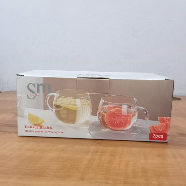 AM5375 Shine Max Transparent Glass Tea - Coffee Mug (Set Of 2 Pcs)