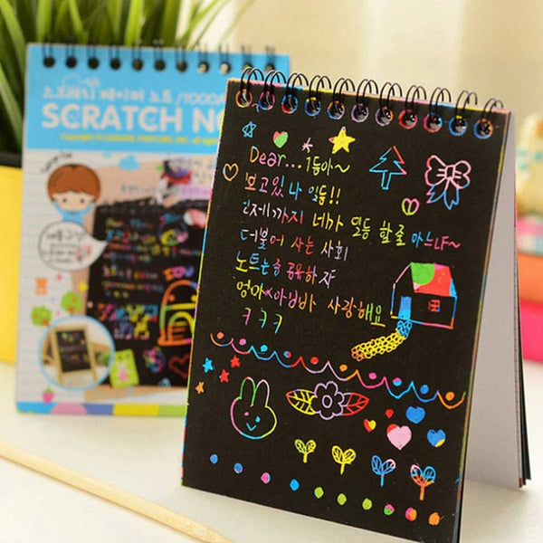 AM5280 Scratch Notebook with Wooden Stylus for Kids Art (Size - 20x14cm, Pack of 1 Pcs)