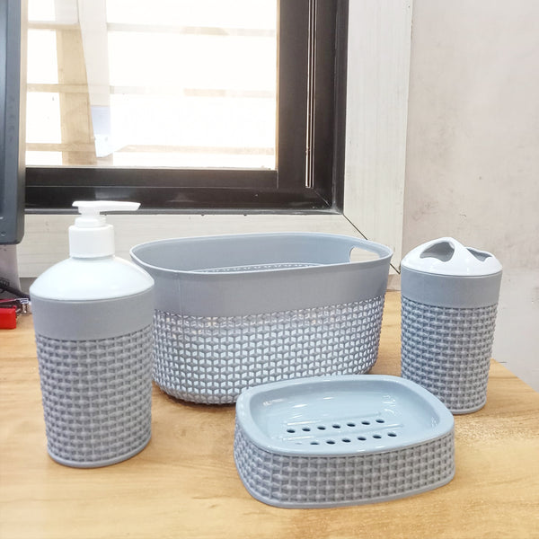 AM5748 JOYO Filo Bath Set - Oval Basket, Liquid Dispenser, Toothbrush Holder, Soap Dish, Brown, 4 pcs