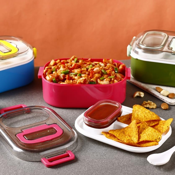 3281 Mighty Lunch Box Comes with 1 Small Container, Stylish Anti Spill Lid & 1 Baby Spoon BPA Free, Food Grade Perfect for School
