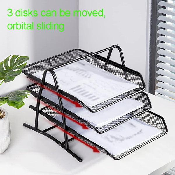3372 Metal Mesh 3 Tier Paper Tray Organizer for Desk Stackable File Rack