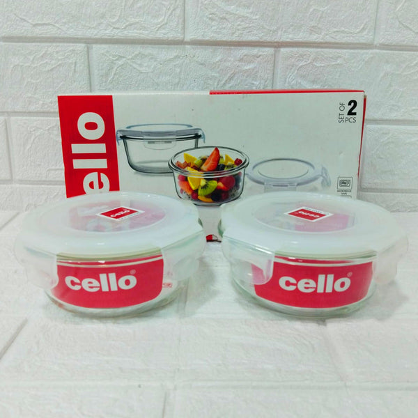 Di0242 Cello Camelia Round Glass Container Set | 2-Piece | 400ml Each with Airtight Lids