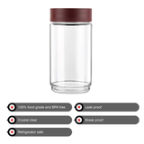 AM0663 CELLO Modustack Glassy Storage Jar | Glass Jar with Lid | Air Tight Steel Lid and Stackable | For Storage of Food, Pulses, Spice, Cereals, Cookies, Dry Food | 2000ml, Maroon
