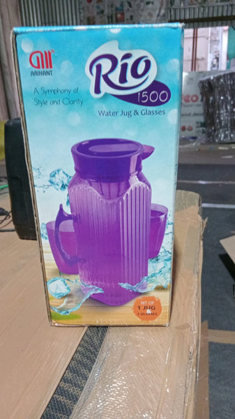 3047 Water Roi Pet Jug set of 1 jug & 3 glasses (Multi-colour)-1.5 ltr