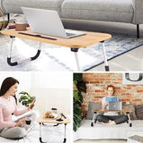AM5051 Foldable Laptop Study Table with Cup Holder Multipurpose Bed Writing Desk Table for Home School Students (Brown)