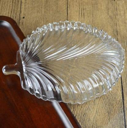 AM5387  Stylish Elegant Leaf Glass Plate for Serving Dry Fruits