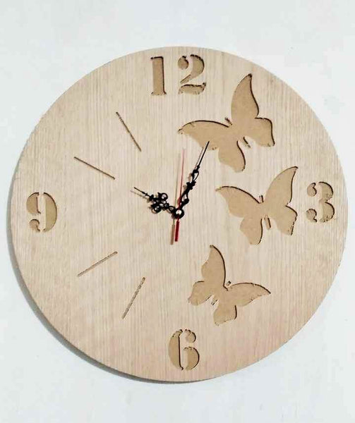 AM0599 Wooden Round Shape  Wall Clock 3-Butterfly design for Home -11.5x11.5