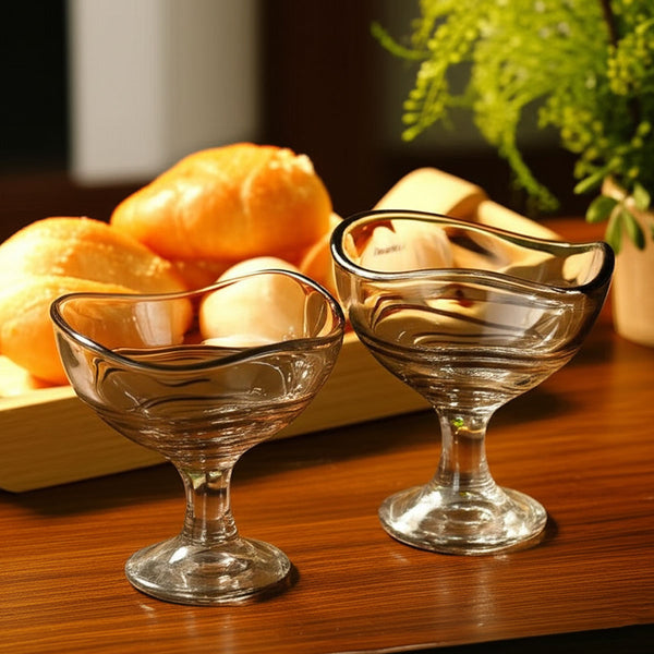 AM5996 Elegant Glass Ice Cream & Dessert Bowl 2 Pcs (SMIC-632-L2G & SMIC-632-L2B)