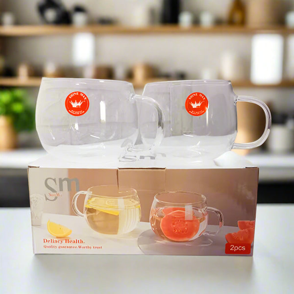 AM5375 Shine Max Transparent Glass Tea - Coffee Mug (Set Of 2 Pcs)