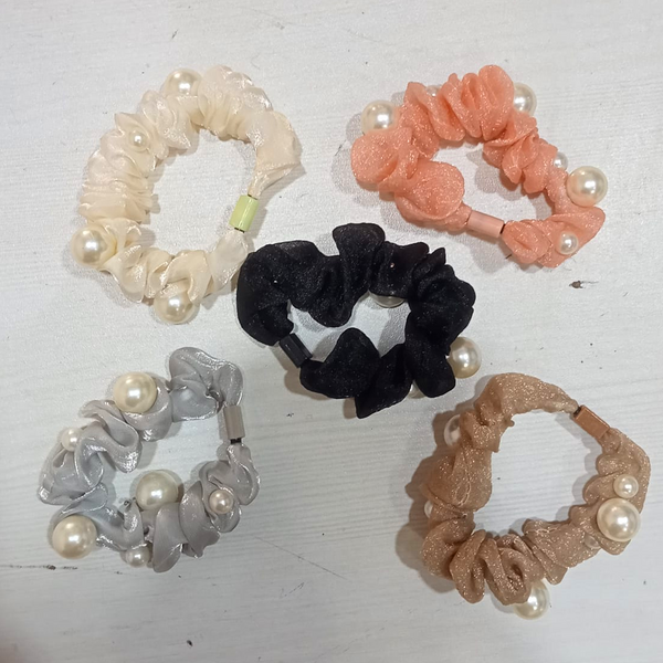 AM5623 Pearl Scrunchies Hair Ring Bands- Ropes Hair Elastic Bracelet Ponytail Holder Hair Accessories