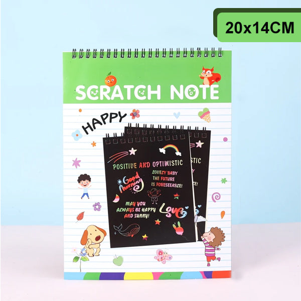 AM5280 Scratch Notebook with Wooden Stylus for Kids Art (Size - 20x14cm, Pack of 1 Pcs)