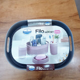 AM5748 JOYO Filo Bath Set - Oval Basket, Liquid Dispenser, Toothbrush Holder, Soap Dish, Brown, 4 pcs