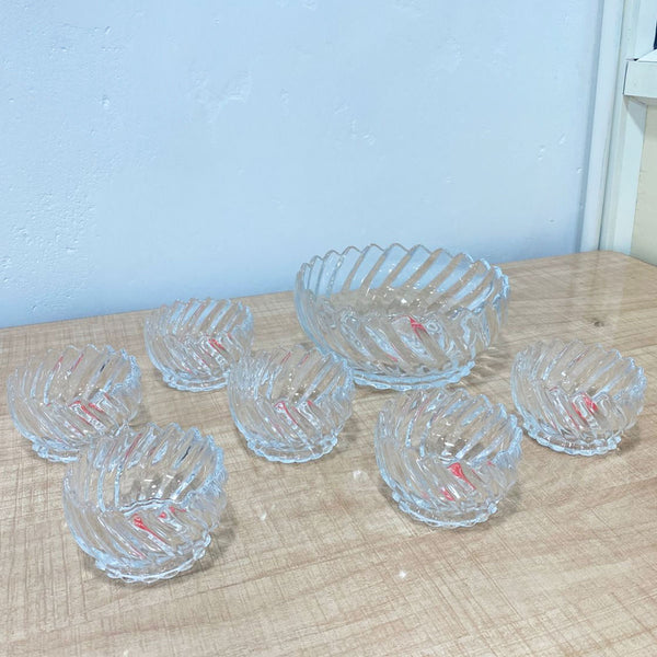 AM5983 Crystal Glass Serving Bowl (Multidesign)- Set of 1 Large & 6 Small Bowl-- KRPS041-L7 & KRPS021-L7 & KRPS031-L7)