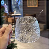 AM5059 Glass Textured Coffee Mug with Lid and Spoon - Transparent