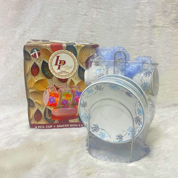 Di0363 Lp Elegant Designer Cup & Saucer Set with Stainless Steel Stand (Set of 12pc)