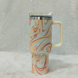 AM6258 Marble Swirl Stainless Steel Tumbler with Handle, Lid & Straw