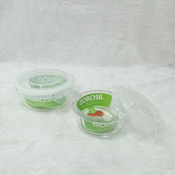 AM6186 Borosil Klip n Store Round Glass Container Set of 2pc (240ml+400ml)