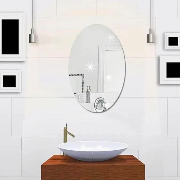3111 Oval Shape Adhesive Mirror Sticker -(Size-30cm x 40cm) For Wall ,On Tiles, Bathroom, Bedroom, Living Roomm Basin Stickers Unbreakable Plastic