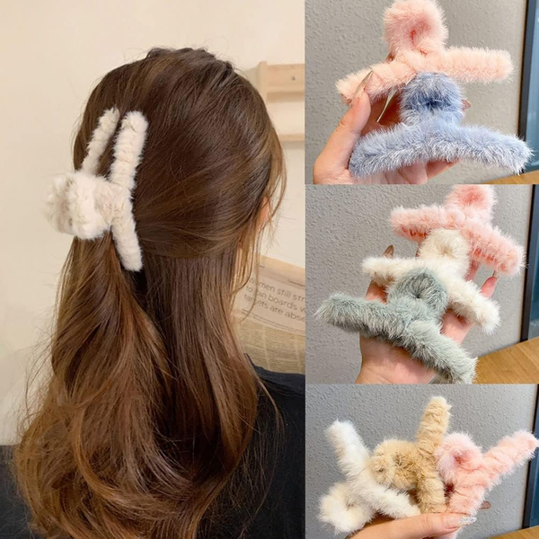 AM1076 Fluffy Fur Hair Clip 1Pcs (multicolor)