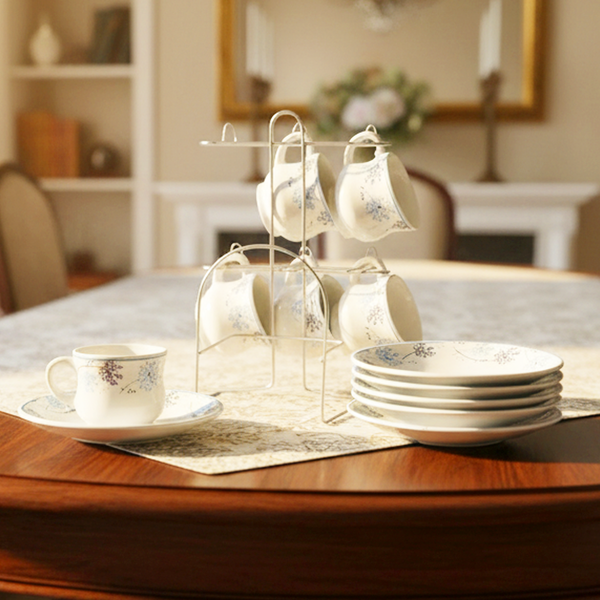 Di0363 Lp Elegant Designer Cup & Saucer Set with Stainless Steel Stand (Set of 12pc)