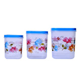 3933 Airtight Flower Printed Kitchen Storage Container - Transparent (Multicolor) Set of 3pcs (6000 x 8000 x 11000 ml)