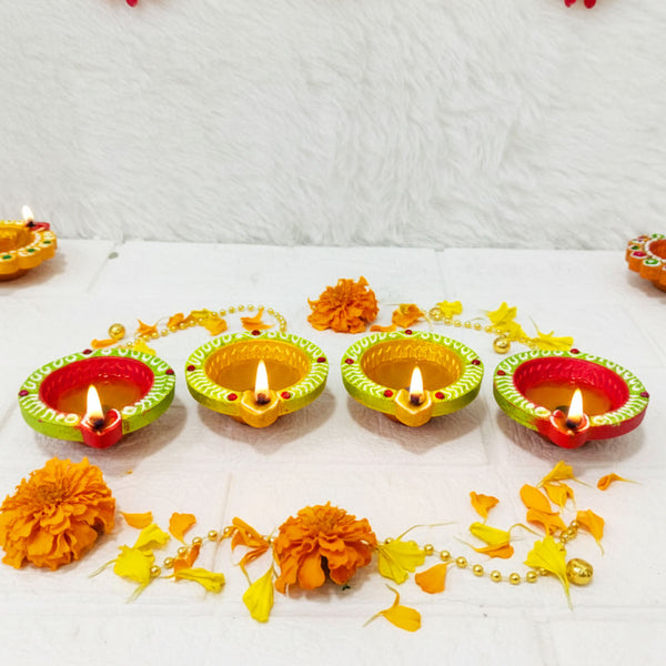 Di0382 Handmade Decorative Diwali Diyas Set of 4 – Multi-Design