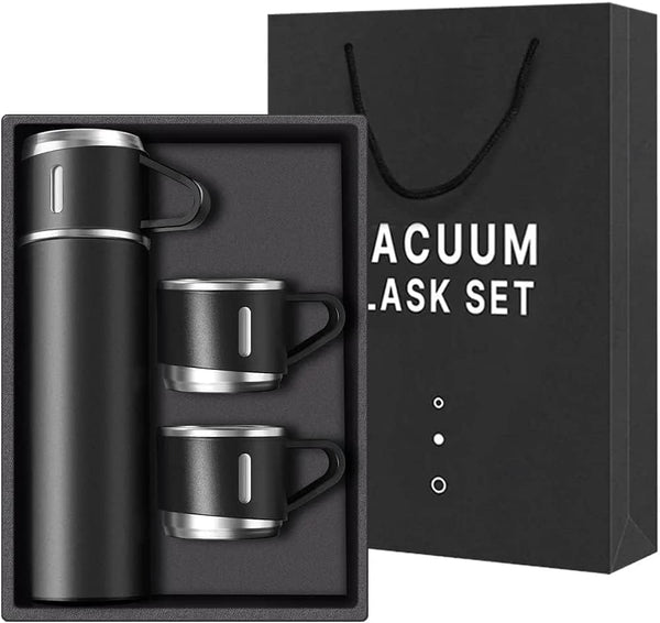 2834 Vacuum Flask Set - Insulated Water Bottle 3 Cups Gift Set