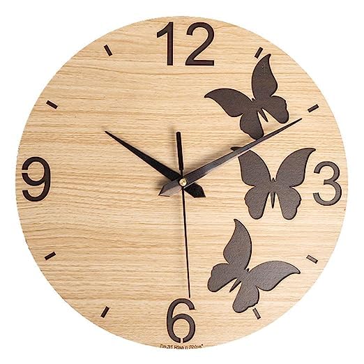 AM0599 Wooden Round Shape  Wall Clock 3-Butterfly design for Home -11.5x11.5