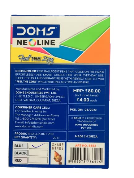 3588 DOM Neoline Triangle Ballpoint Pen, colour of blue, pack of 20