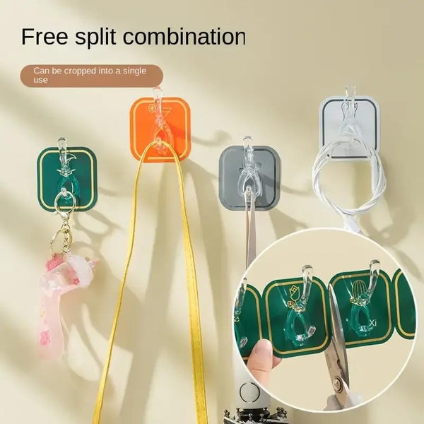 AM5095 Six Hook Sticky Hanger 6 Pc, Multipurpose Wall Hooks, Transparent Plastic Duty Wall Hook for Kitchen Bathroom Office Storage, Wall Mounted Towel Hanger