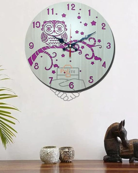 AM0609 Owl Pink Wooden Round Wall Clock design for Home -11.5x11.5