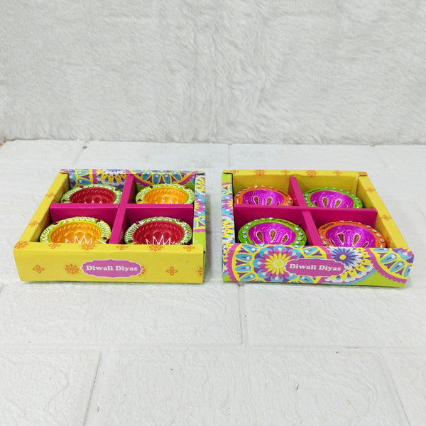 Di0382 Handmade Decorative Diwali Diyas Set of 4 – Multi-Design