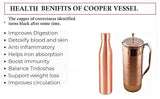 AM0377 Copper Coated Joint Free Leak Proof Cap 1 Litre Copper Water Bottle with Glass Set Of 2PCs
