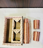 AM0377 Copper Coated Joint Free Leak Proof Cap 1 Litre Copper Water Bottle with Glass Set Of 2PCs