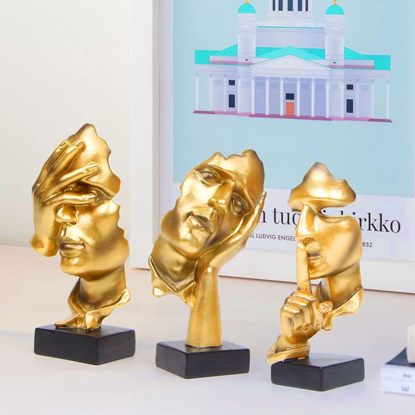 AM6231 Golden Abstract Face Sculptures (No.2) – Set of 3
