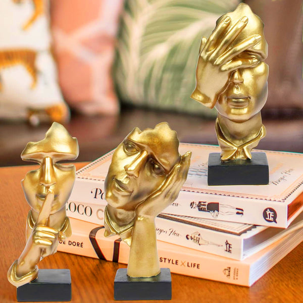 AM6231 Golden Abstract Face Sculptures (No.2) – Set of 3