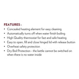 AM2984 Borosil 1.5L 1200W Stainless Steel Rio Electric Kettle