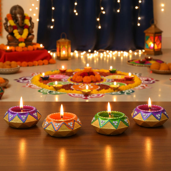 AM0209 Handmade Decorative Diyas For Diwali With wex (4 Pcs)