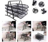 3372 Metal Mesh 3 Tier Paper Tray Organizer for Desk Stackable File Rack
