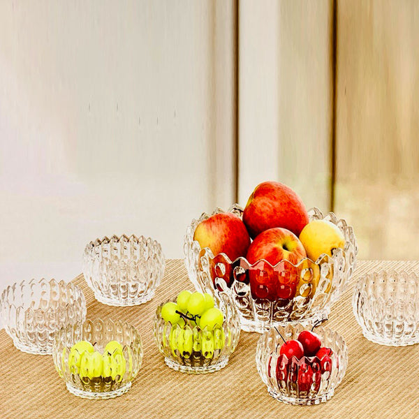 AM5983 Crystal Glass Serving Bowl (Multidesign)- Set of 1 Large & 6 Small Bowl-- KRPS041-L7 & KRPS021-L7 & KRPS031-L7)
