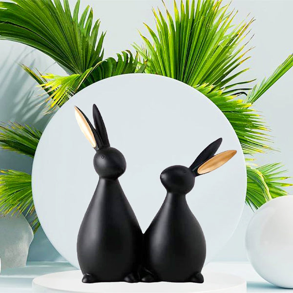 AM5366 2 Rabbits Pair Sitting Figurine Home Decoration Showpiece - Pack of 1 Rabbit pair