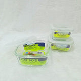 AM6183 Borosil Klip n Store Square Glass Container Set of 3pc (320ml+520ml+800ml)