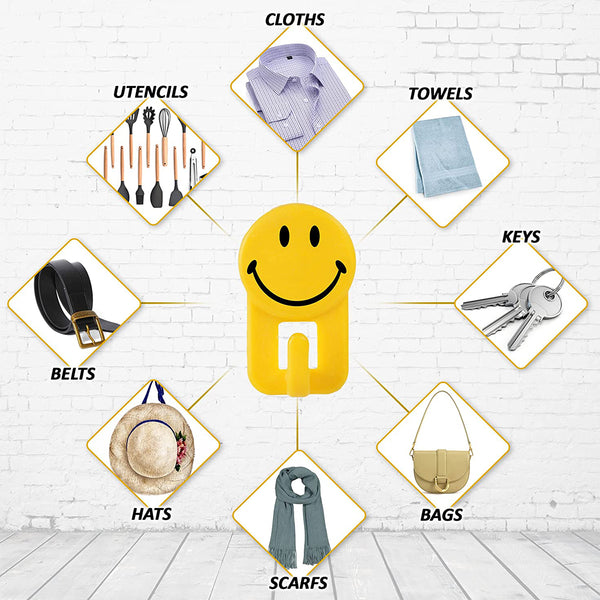 0604 Plastic Self-Adhesive Smiley Face Hooks, 1 Kg Load Capacity (6pcs)