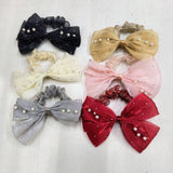 AM1278 BIG Bow Pearl Elastic Hair Band ,Hair Band for Girls, Women's and Kids Baby Toddlers 1pc