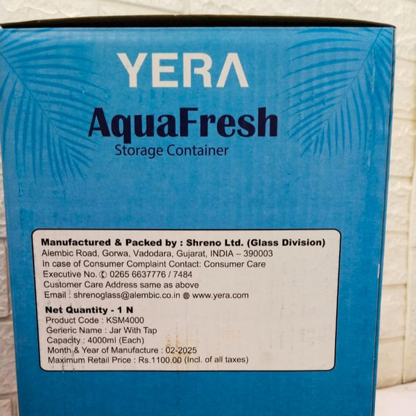 AM5212 Yera Aquafresh - Glass Juice/Mocktails Serving Jar With Tap And Stand - 4000 ml ( 1 pcs)